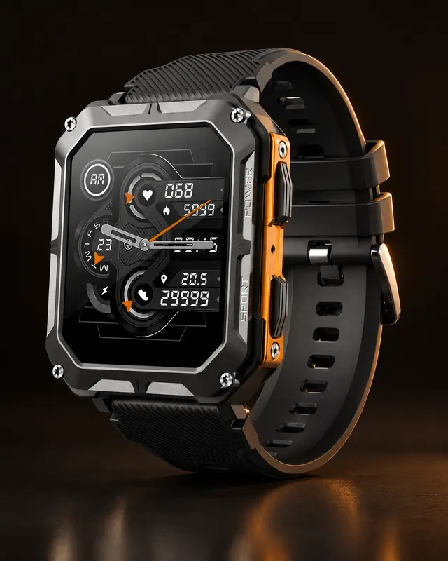 Smartwatch C20 Pro, Preto com detalhes laranja